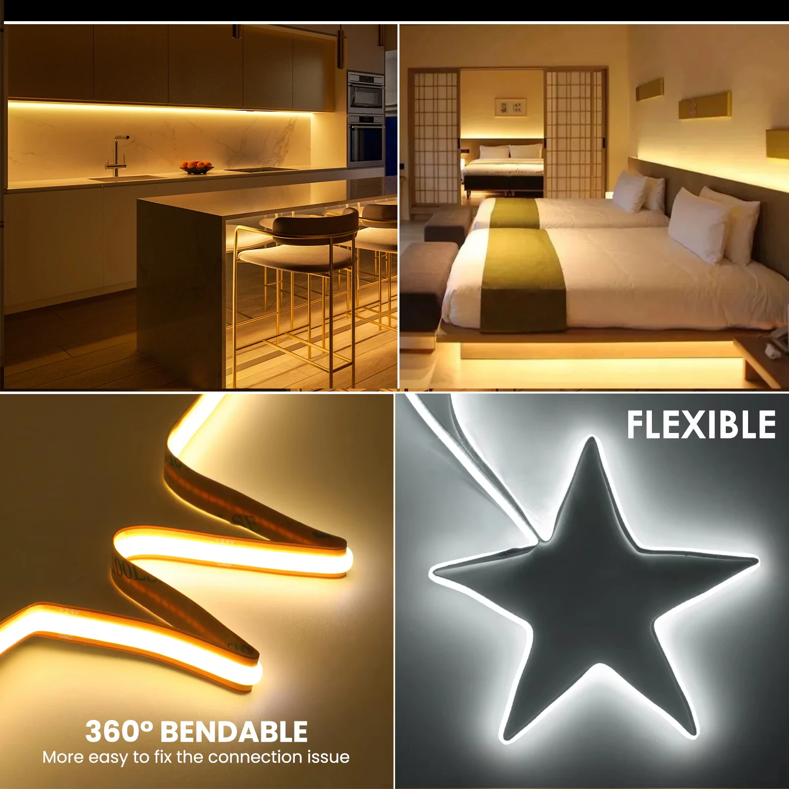 DC12V 24V COB LED Strip Light Cut Freely 528LEDs/m 8mm PCB for Room Flexible COB Linear Lights High Density 3000K 4000K 6000K — zdjęcie 4