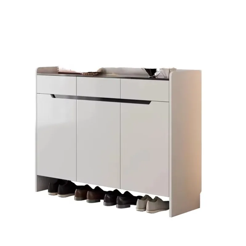 New Wooden Panel Shoe Cabinet Living Room Furniture Multi-layer Shoe Rack Luxury Door Light Large Capacity Storage Apartment
