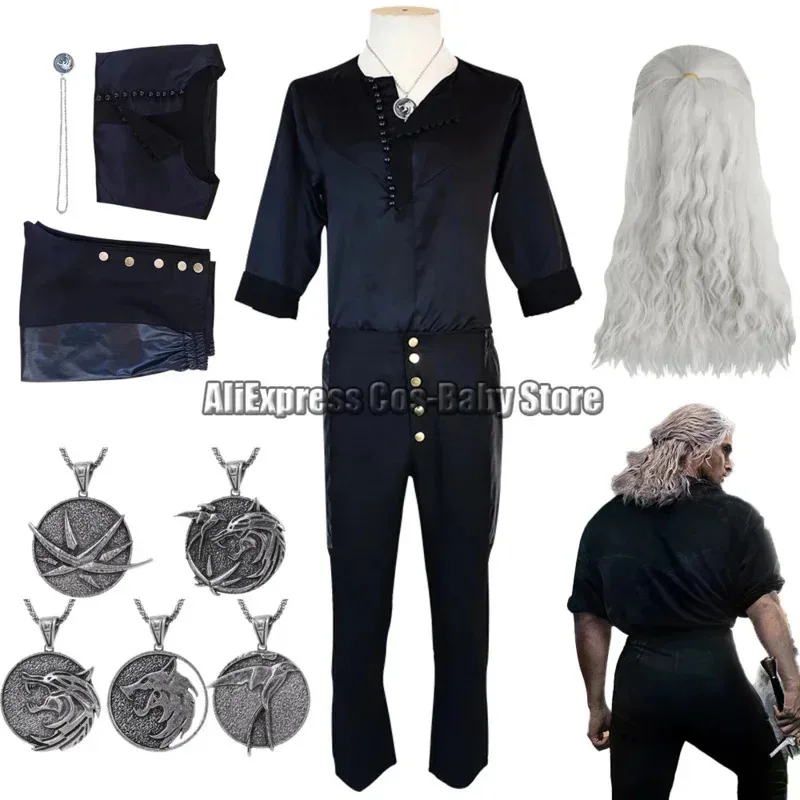 

Anime Witcher Cosplay Costume Geralt Role Play of Rivia Uniform Halloween Wear Clothes Geralt Cos Necklace Accessories Wigs Cap