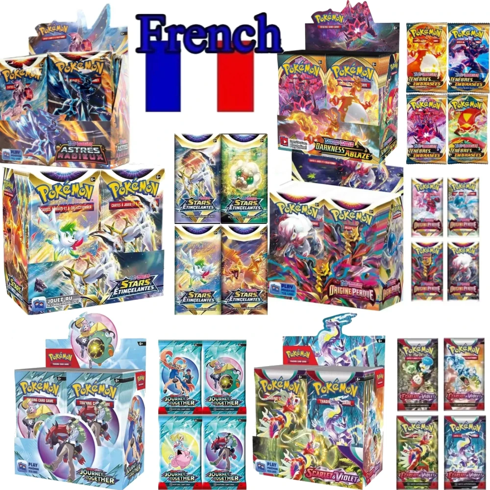 

Новые французские 4-36 упаковок Pokémon TCG: Ecarlet & Violet AVENTURES ENSEMBLE Radiance Obsidian Flames Booster Box Карточная игра Pokemon
