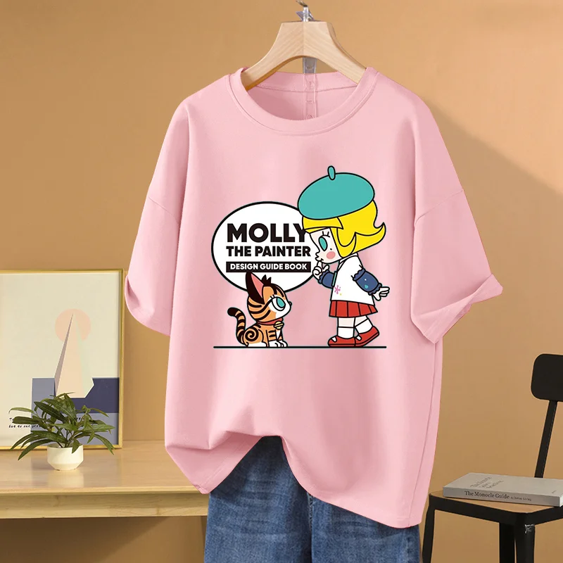 Anime LABUBU MOLLY Print T Shirt Couple student street sports casual T-shirt