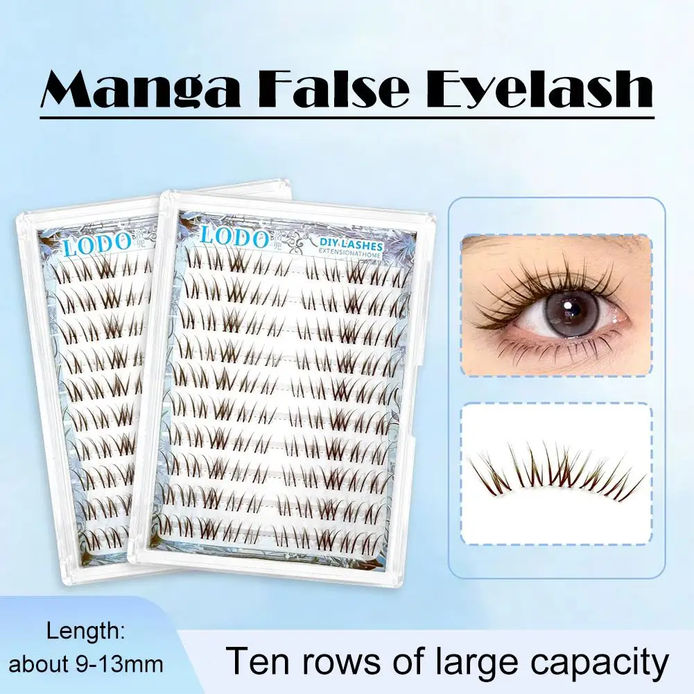 10 filas de pestañas sin pegamento estilo Manga marrón-pestañas seccionadas y aspecto falso, fácil Natural lindo aplicar C2P6