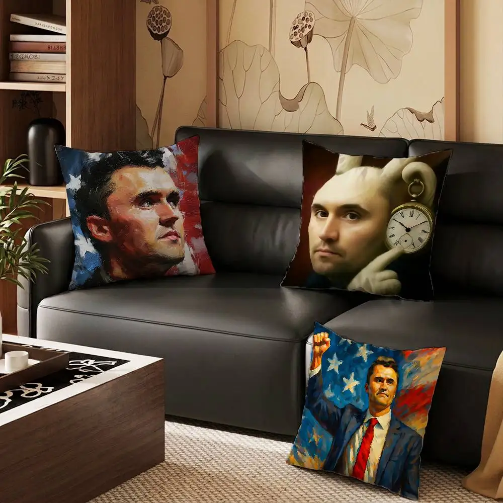 Charlie K-Kirk Cross Pillow Case Square Double-Sided Printing Short Plush Sofa Cushion Cover Bedroom Bedside Pillow