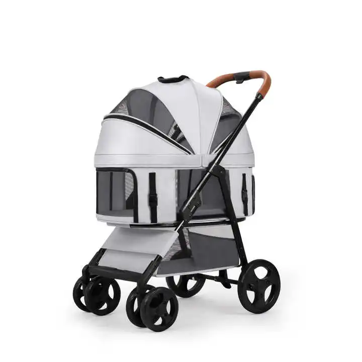 

STLFFactory Wholesale Luxury Cat Dog Stroller Travel Carriers 4 Wheels Portable Folding Pet Stroller Pet Dog Trolley