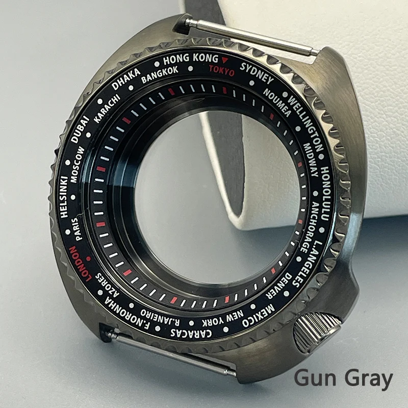 44mm Gun Grey NH35 Diving Case 6105 6309 Turtles Watch Case 4.1 Crown Sapphire Glass Fit NH35 NH36 7S26 4R Movement 28.5mm Dial