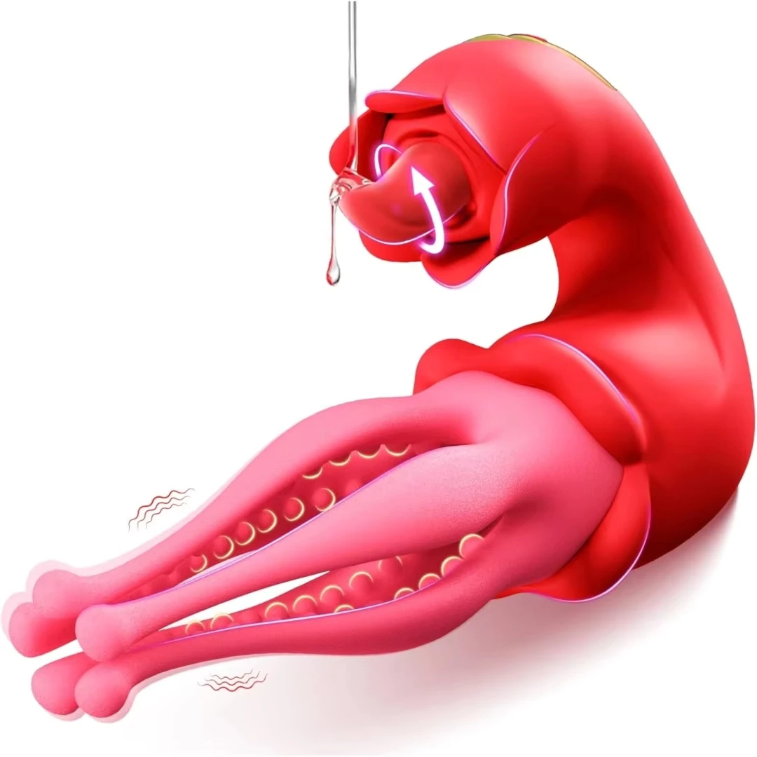 Y-Pao Rose Vibrador for Women 3-in-1 Tongue Licking G Spot Vibrator Clitoral Nipple Stimulator Adult Sex Toys Penis Massage