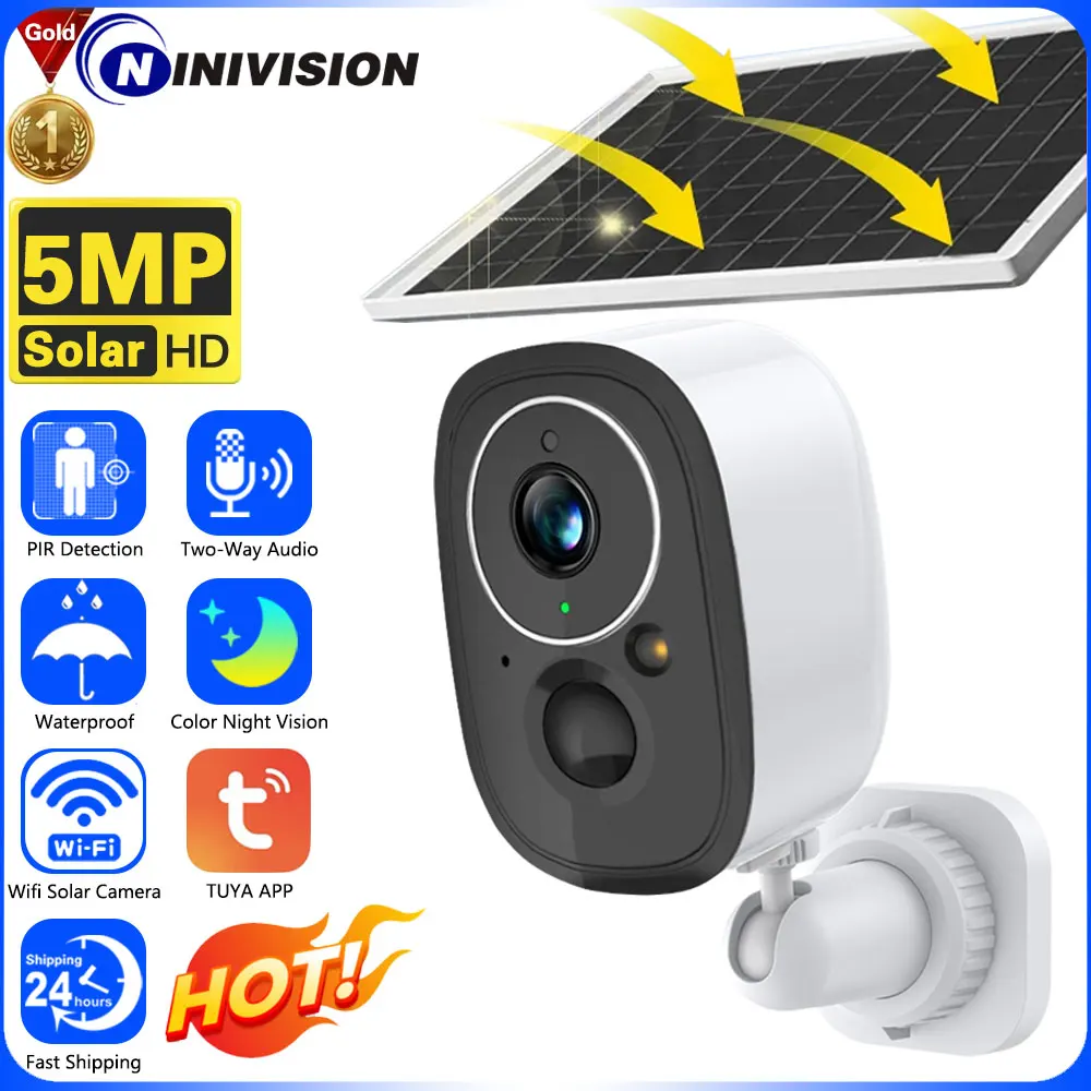 

Smart WIFI Camera 5MP Solar Outdoor 2-Audio Security Camera TUYA Wireless Built-in Battery Home Surveillance IP Cam Baby Monitor