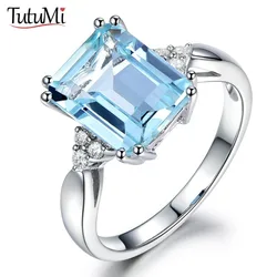 Vintage Silver 925 Ring Carat Topaz Engagement Ring Noble 18K Color Sapphire Ring Ornament for women