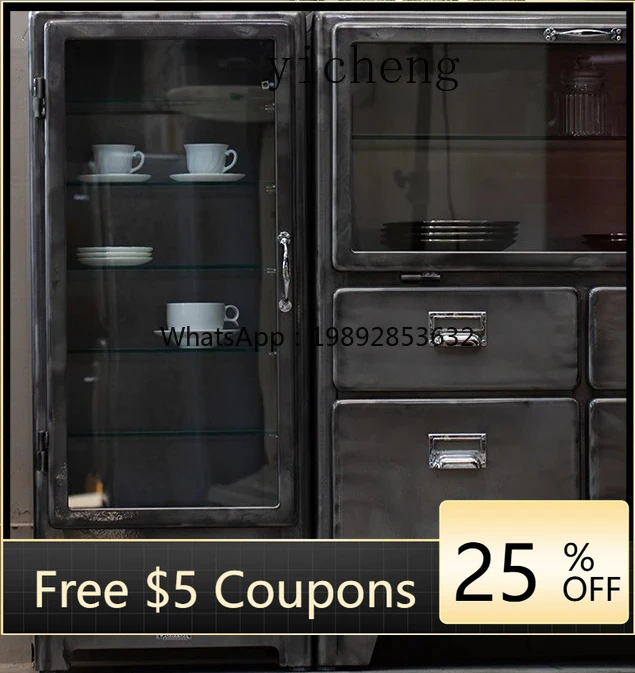 

ZZ metal glass cabinet living room dining side cabinet, display storage locker home accessories