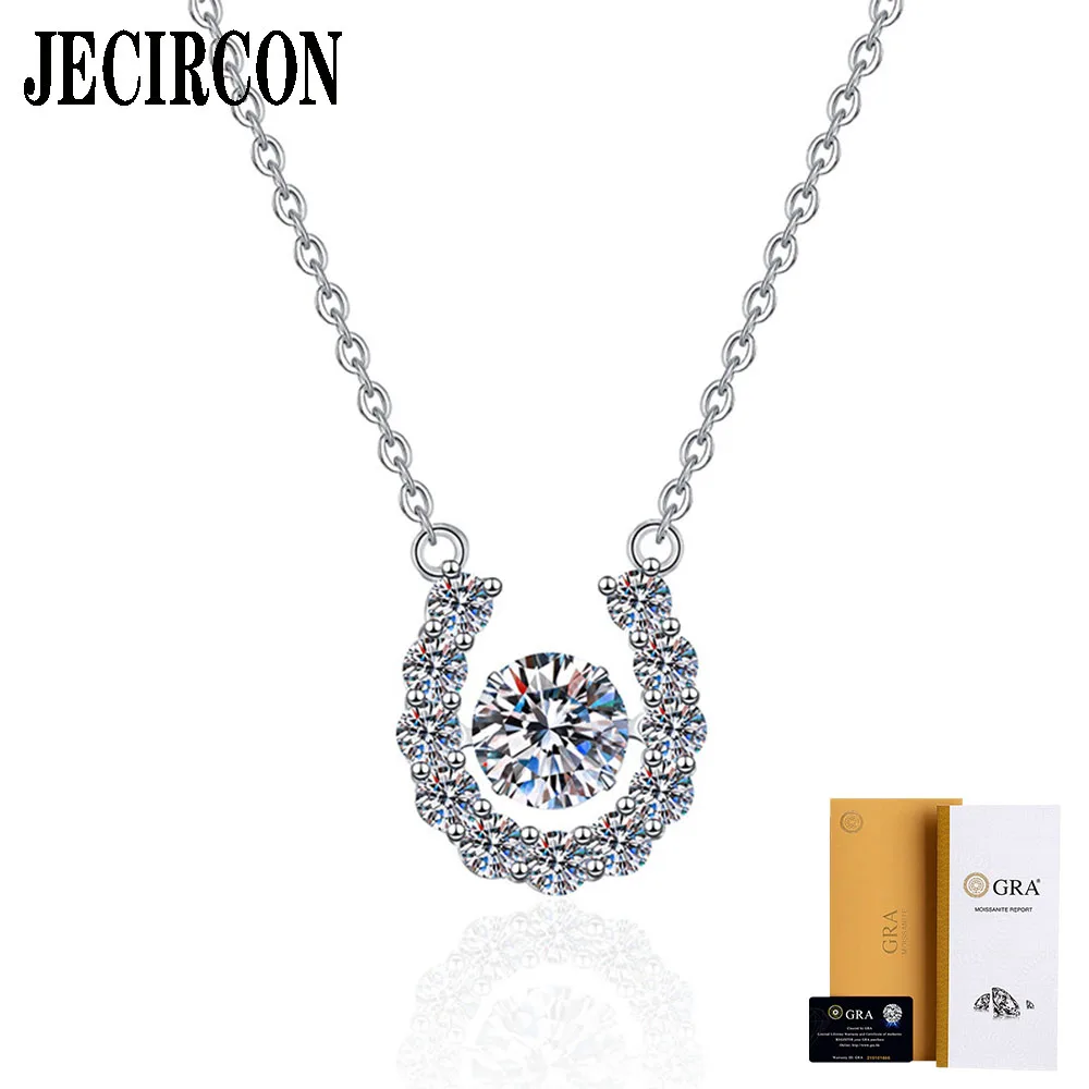 

JECIRCON S925 Sterling Silver Pendant Moissanite Necklace Temperament Japanese and Korean U-Ahaped Smart 1ct Necklace for Women