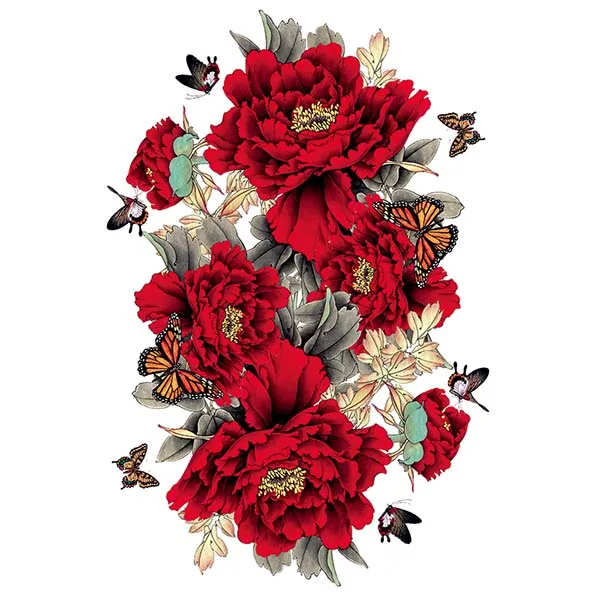 Tattoo sticker waterproof female long-lasting studio super large picture costume photo red peony flower back