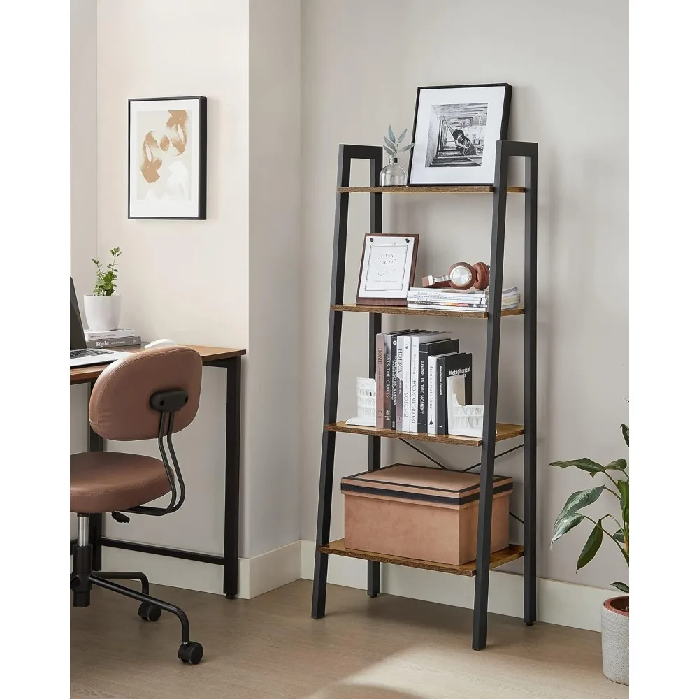 

Ladder Shelf, 4-Tier Bookshelf, Storage Rack, for Living Room, Home Office, Kitchen, Bedroom, Bookcases