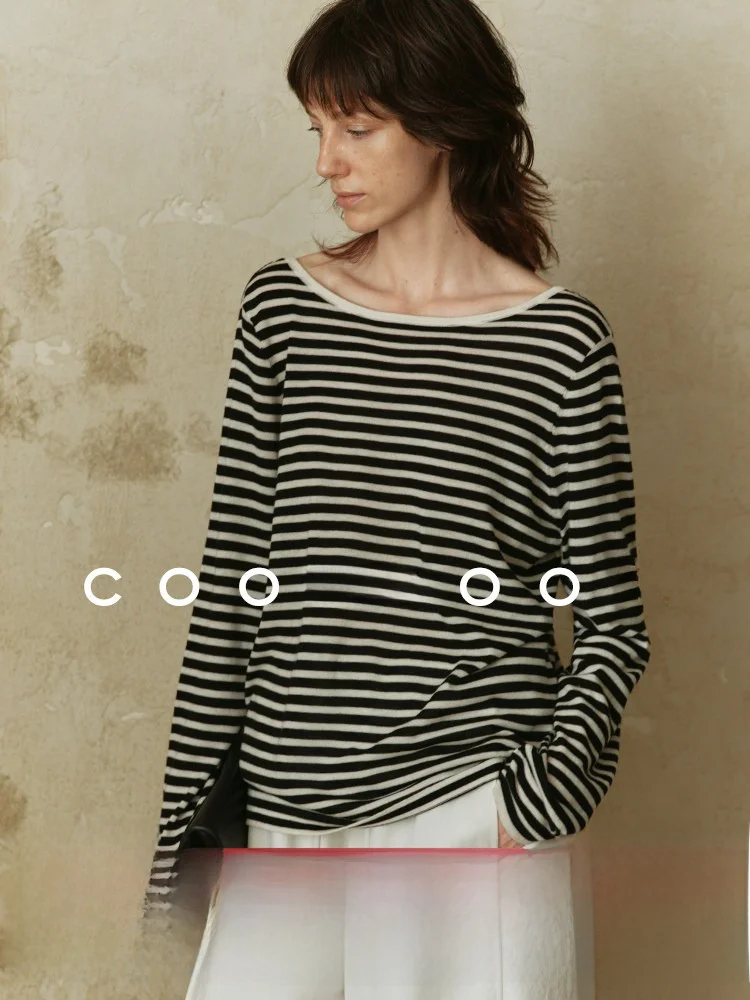 

COOBLOOM Design Sensation Bal Long Sve Striped Knitwear Loose Silhouette Slimming Top Women's Faion Autumn New Arrival