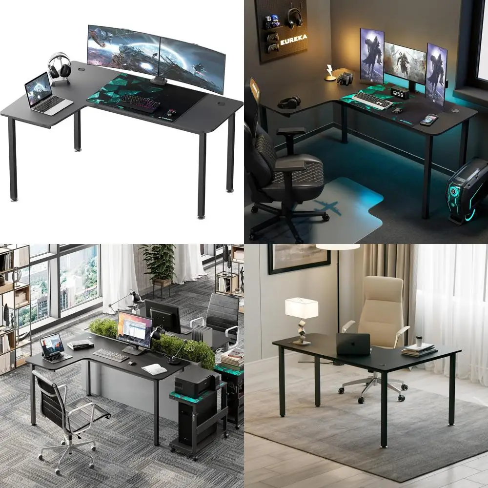 

60 Inch Black Corner L-Shaped Desk for Home Office, Gaming, Study, and Writing - Large, Sturdy Work Table