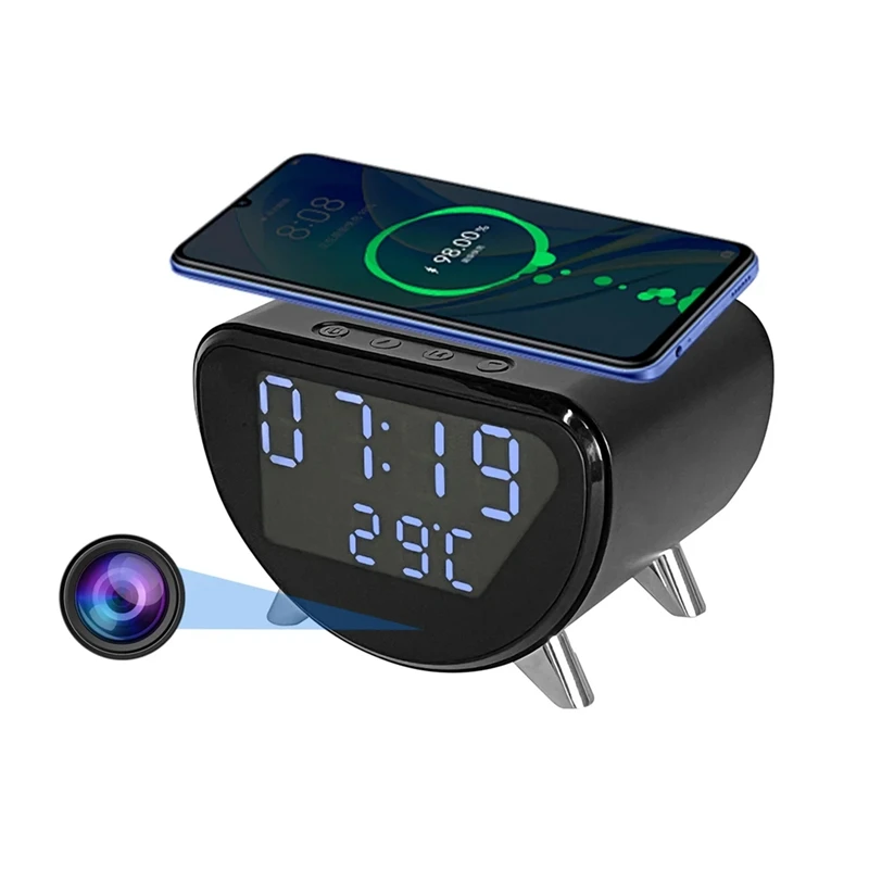 Multifunctional Alarm Clock Temperature Clock Wireless Charger LED Mobile Phone Three In One Wireless Charger