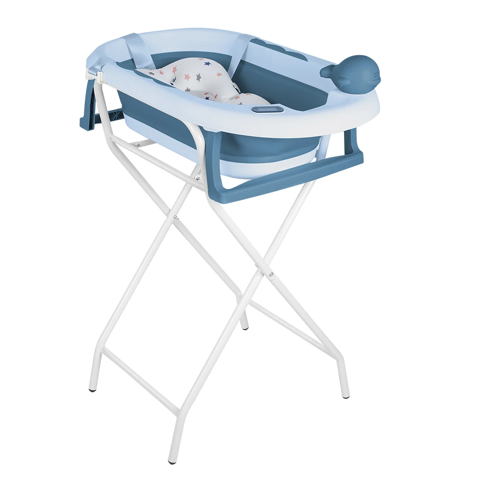 Baignoire Pliable Bébé avec Support en Acier, Thermomètre Intégré, Coussin Ergonomique, Sécurisée et Confortable, 0-3 Ans, Gris/Bleu/Vert/Voilet/Rose