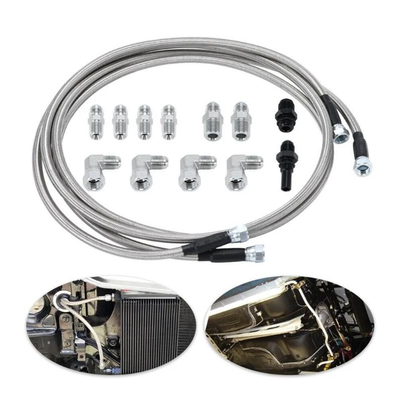 XA6H Stainless Braided Transmission Fluid Cooler Hose Line For 4L80E TH350 TH400 4L60E 4L80E 700R4 TR6060 C5 Transmission view 3