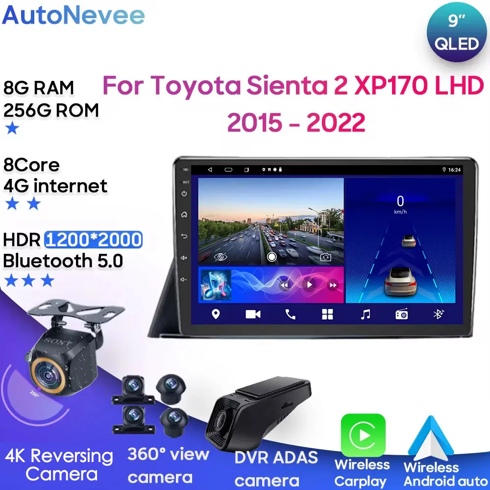 

For Toyota Sienta 2 XP170 LHD 2015 - 2022 Android Car Stereo Multimedia Radio Unit Player GPS Wireless Carplay Android Auto 2din