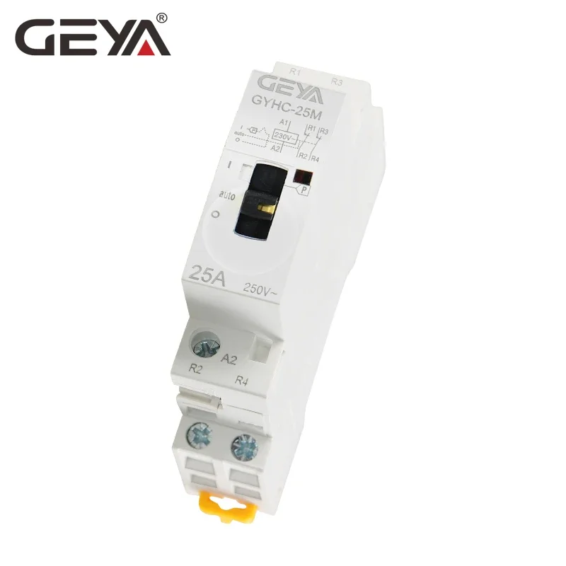 GEYA GYHC Modular Contactor 2P 16A 20A 25A 2NO or 2NC 220V Manual Control Household Contactor Din Rail Type