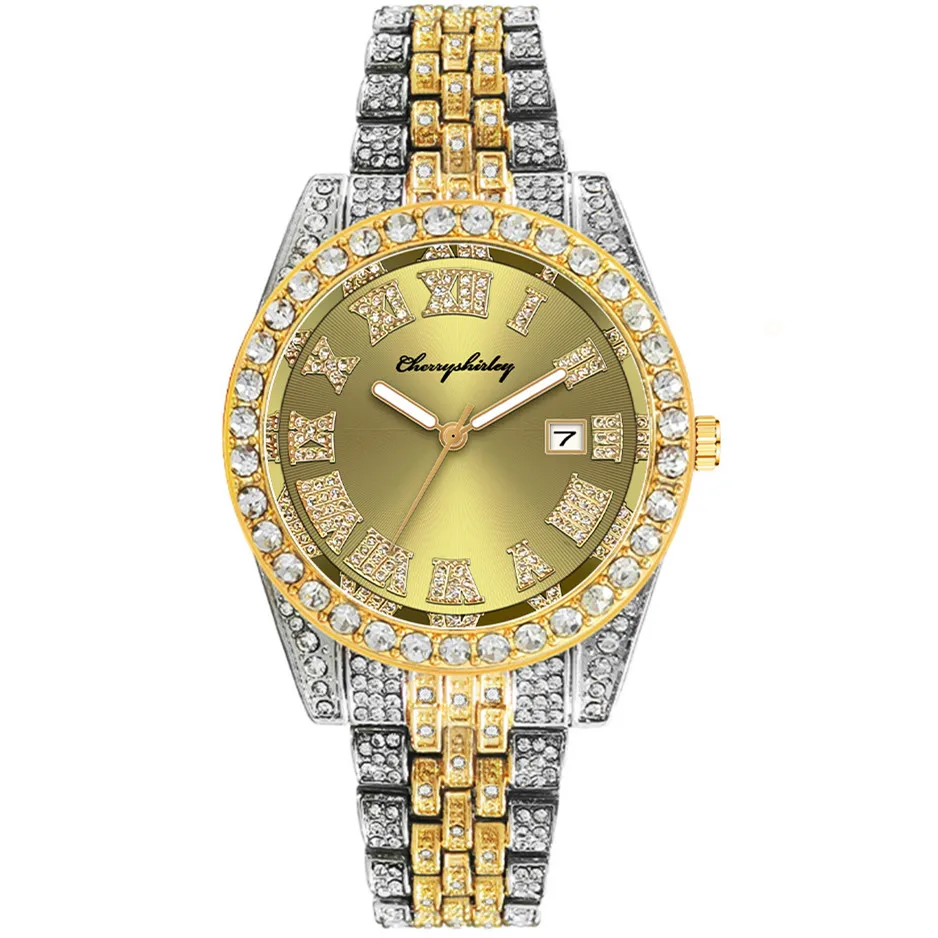 Full Iced Out Luxury Watch for Women Brand Diamond Mens Wristwatch Quartz Hip Hop Rapper Male Clock Gift for Couple Reloj