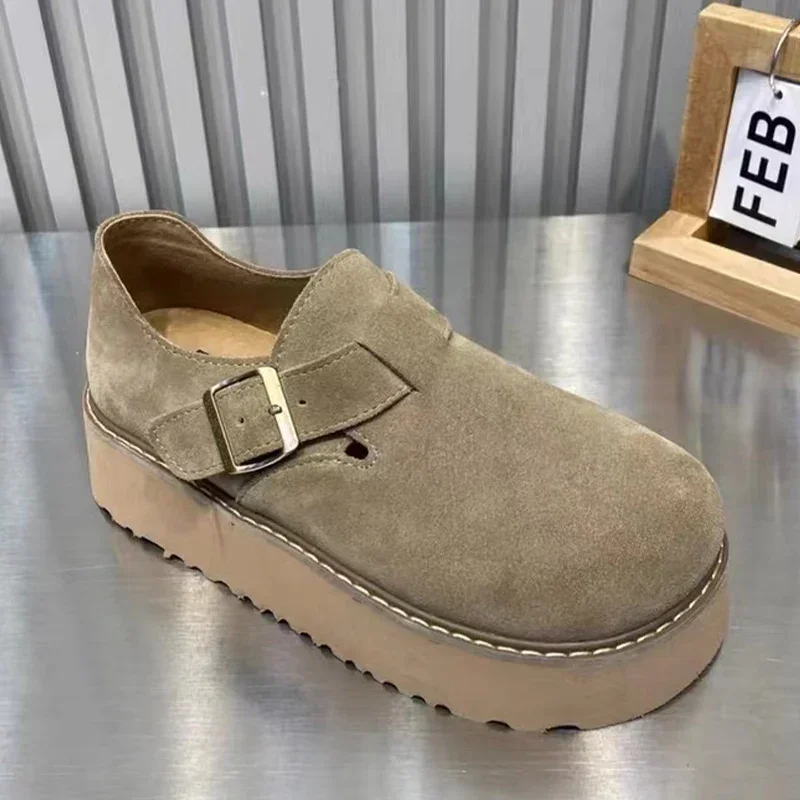 Suede Women Flats Shoes Plamform Designer Casual Shoes 2024 Autumn Buckle New Loafers Shoes Comfort Walking Femme Chaussures