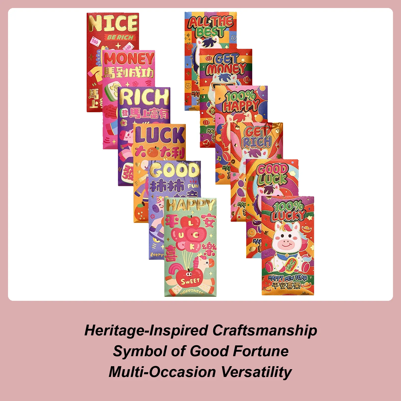 6 pçs dos desenhos animados cavalo ano envelope vermelho 2026 em relevo ano novo chinês envelopes vermelhos ano novo lunar chinês envelopes vermelhos para crianças