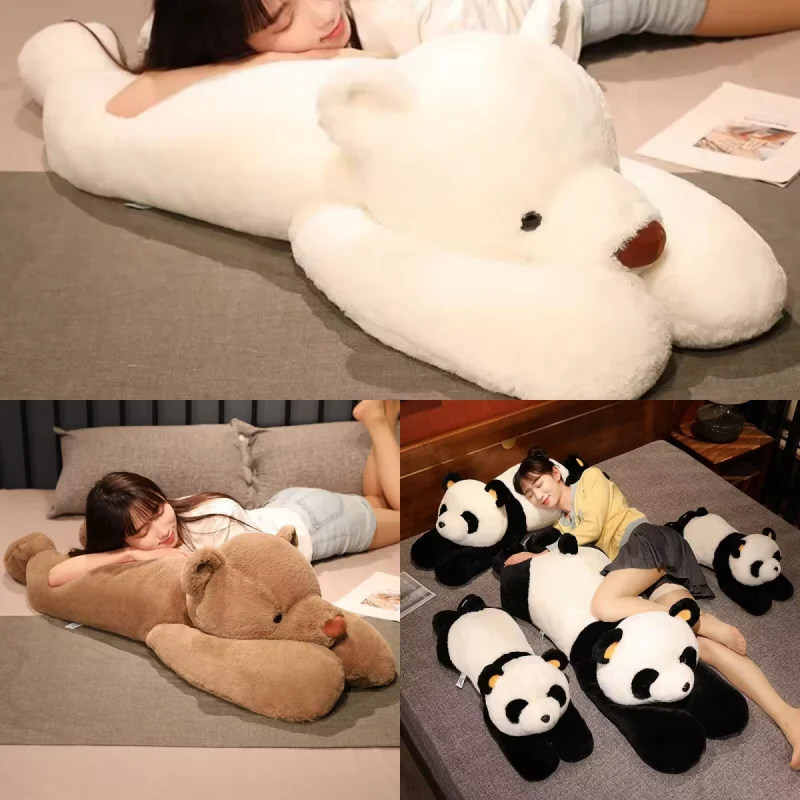 60-120cm Cute Giant Long Panda Bear Plush Lie Prone Posture Stuffed Animal Doll Toy Pillow Cartoon Kawaii Dolls Birthday Gifts