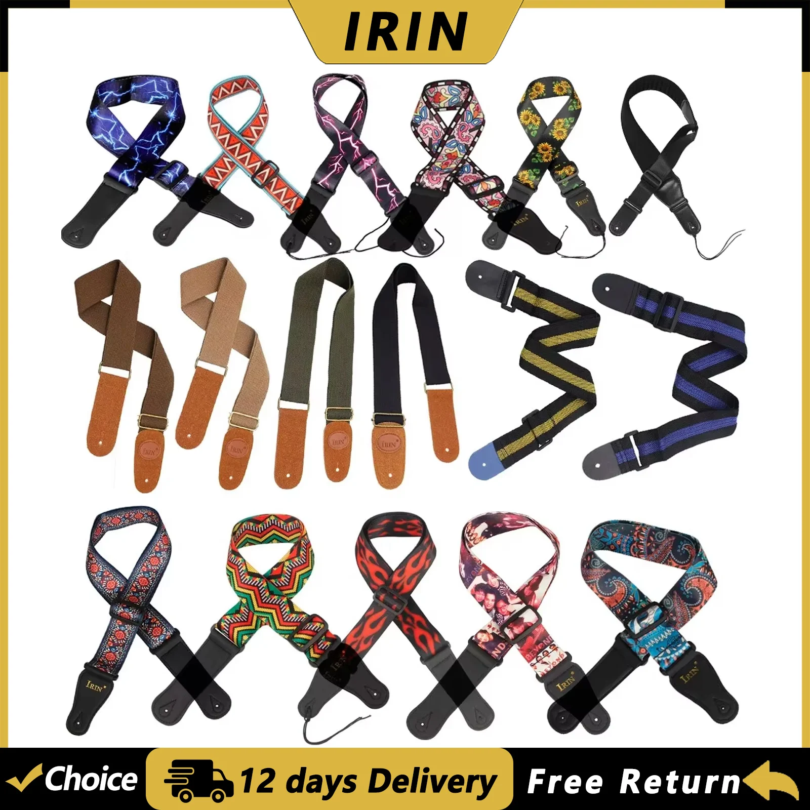 IRIN Guitar Strap Adjustable Pure Cotton Guitar Straps Multi-Color Guitar Belts for Acoustic Classical Guitar Bass Ukulele Parts