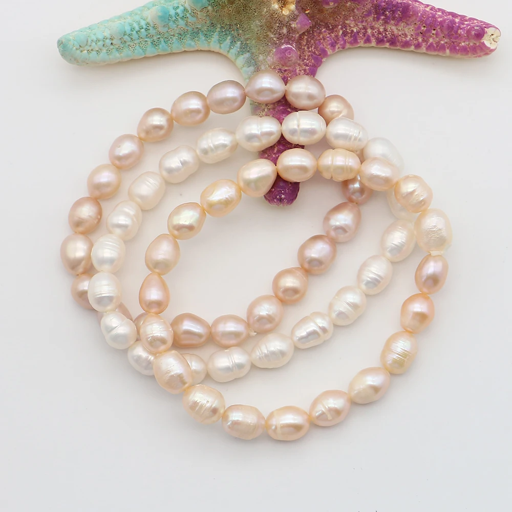 

8-9mm Baroque-Style Natural Freshwater Threaded Pearl Rice-Shaped Bead Bracelet 19cm Length Beaded Women's Wrist Jewelry 1Strand