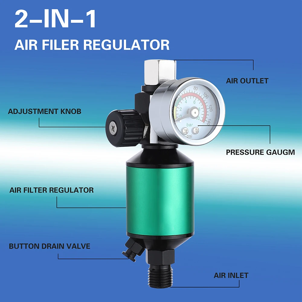 Filtro de aire con regulador de aire, pistola pulverizadora, medidor regulador de aire, pulverizador de aire en línea, herramientas de filtro de trampa de agua, regulador de pistola pulverizadora de pintura