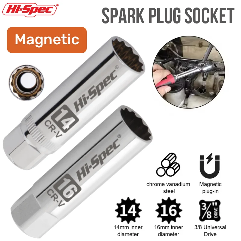 Kunci Soket Busi Mobil Hi-Spec Universal 14/16mm Kit Pemasangan Penggantian Perbaikan Magnetik Penghapus Busi Untuk Perbaikan Mobil