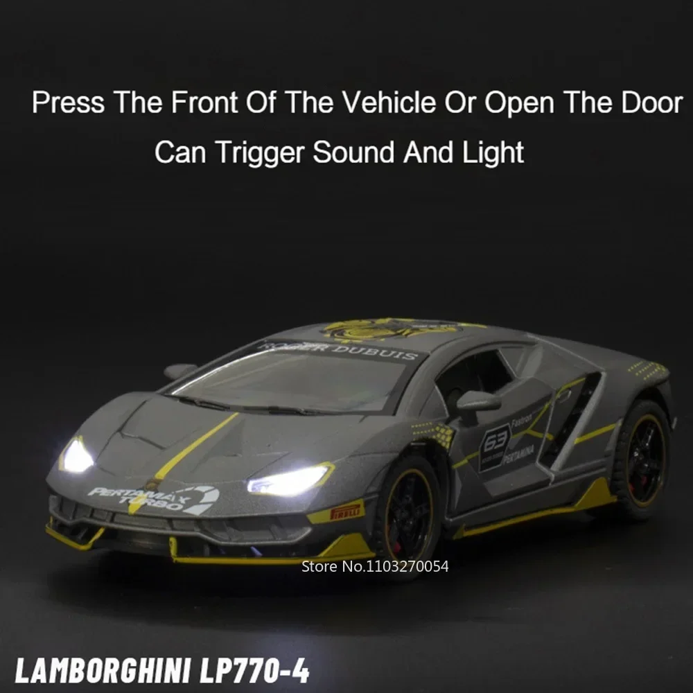 1:32 Lambor LP770-4 V12 Automodelle Spielzeug Druckguss-Legierung Sportwagen Türen geöffnet Gummireifen Sound Licht zurückziehen Geschenk für Kinder