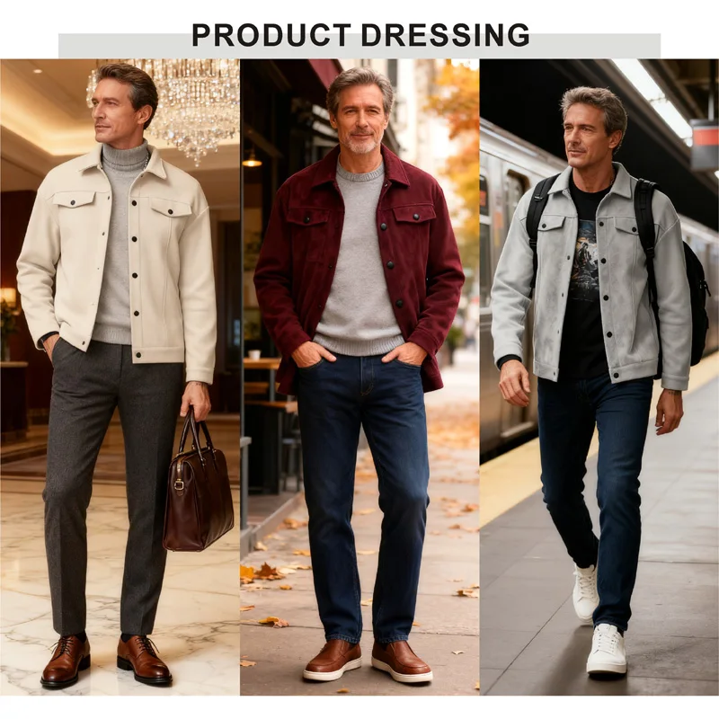 سترة قصيرة من الصوف بياقة الخريف والشتاء للرجال، سترة كاجوال للأعمال، غطاء جيب على الصدر، ملابس خارجية عصرية مزخرفة