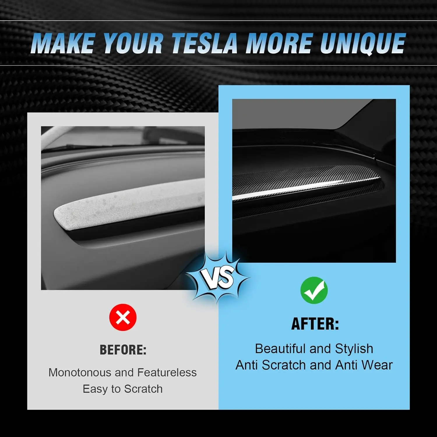 For Tesla Model 3 Highland 2024 Dashboard Cover and Front Strip Cover, Carbon Fiber Dashboard Trim Wrap Panel Protector