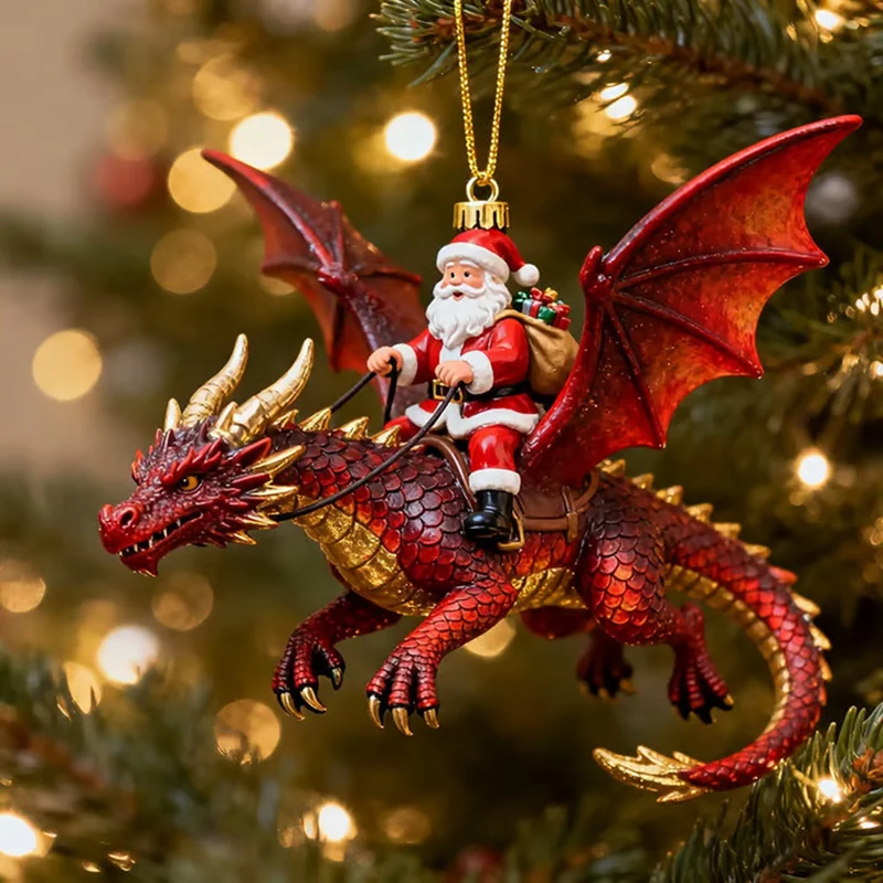 

2026 New Christmas Santas Dragon Riders Ornament Acrylic Funny For Home Parts Christmas Tree Decorations Hanging Decor Navidad