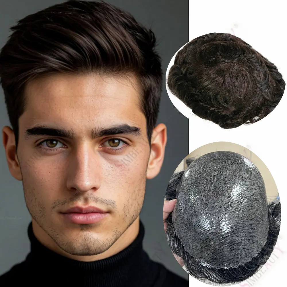 

Мужской парик 0,1 мм, капиллярный протез из микрокожи, индийские человеческие волосы, плотность 130%, парики для мужчин, темно-коричневый, серый, черный парик