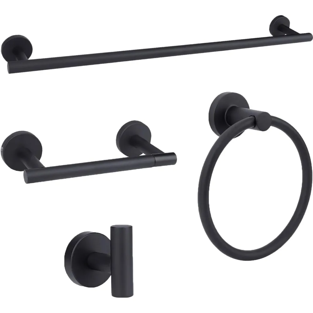 

Матовый черный набор аксессуаров для ванной комнаты, 4 предмета, набор вешалок для полотенец, настенный монтаж из нержавеющей стали, в комплект входит вручную 24 дюйма