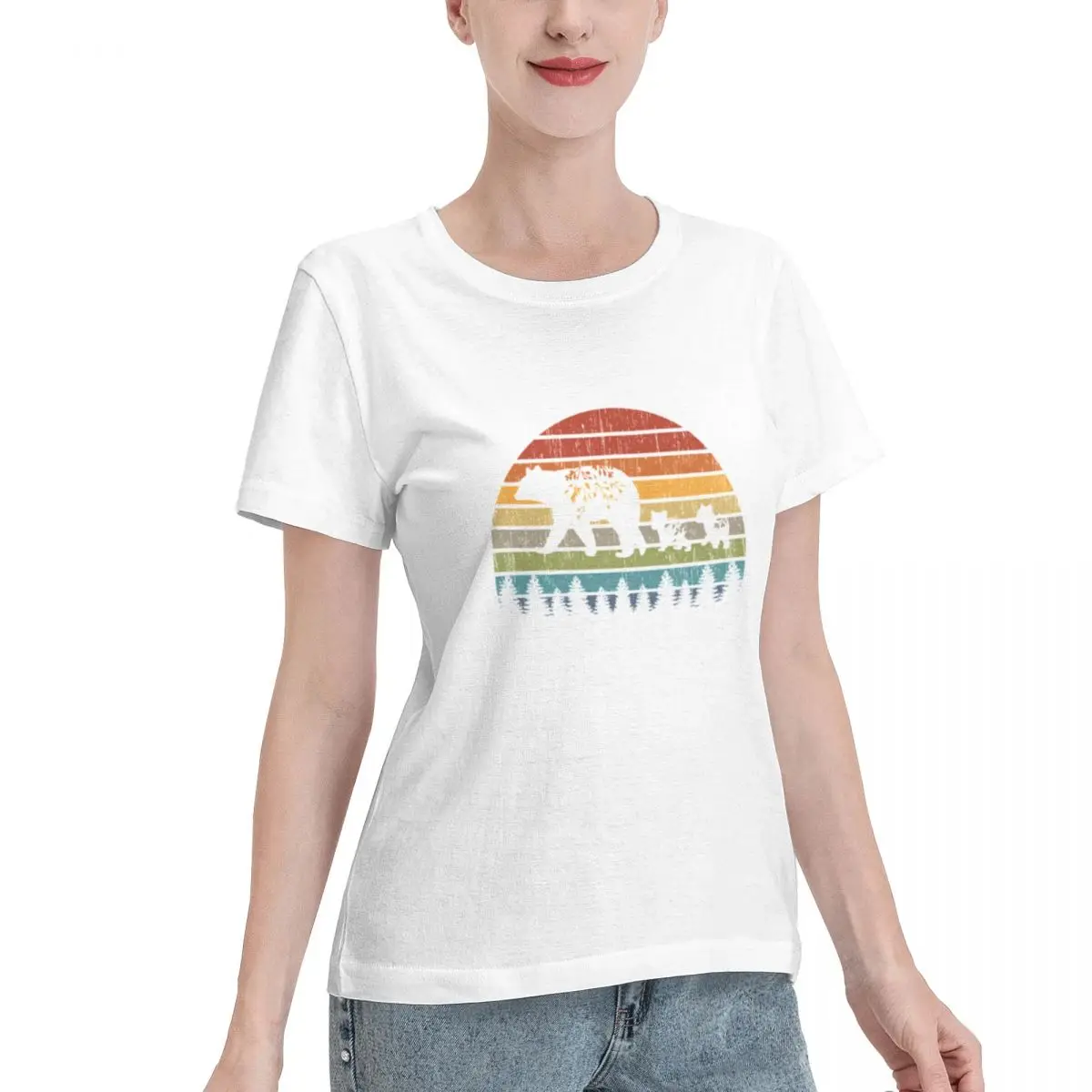 Oversized Option Retro Mom Bear Kids Animal America Nature Gift Women's T-shirt Fashion Affordable Ladies Tshirt