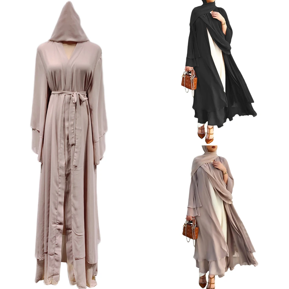 

Открытое кимоно Абая Дубай Кафтан Мусульманский кардиган Абая Платья Женское платье-хиджаб Шифоновый повседневный халат Femme Кафтан Исламская одежда