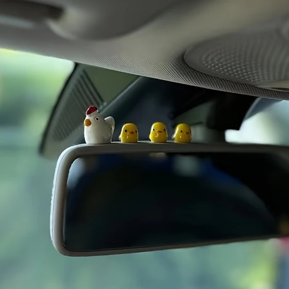 5pcs/set Cute Mini Chicken Car Ornaments, Car Center Console, Rearview Mirror Decoration, Car Dashboard Decoration,