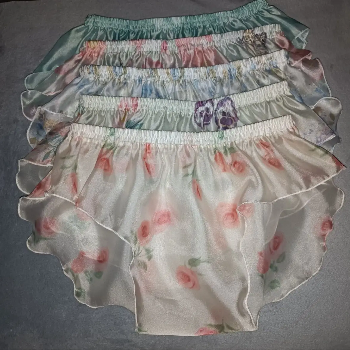 Floral print see through glossy pajamas shorts Women Men chiffon lantern sleeping bottoms