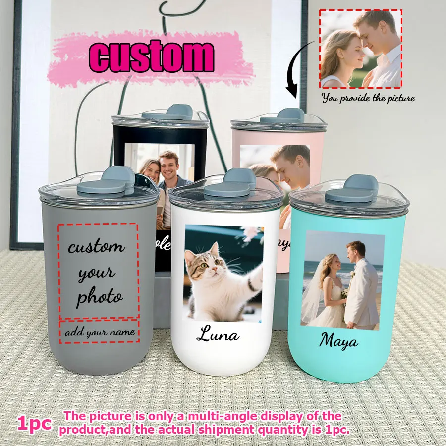 1pc custom photo/logo 10oz stainless steel wine tumbler insulated coffee cup with lid portable water cup birthday gift