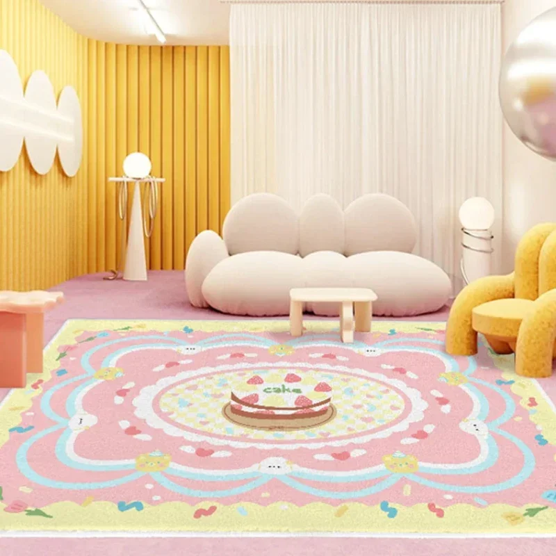 

Pink Geometric Area Rug for Girls Living Room under Sofa Plush Bedroom Beside Bed Soft Floor Mat