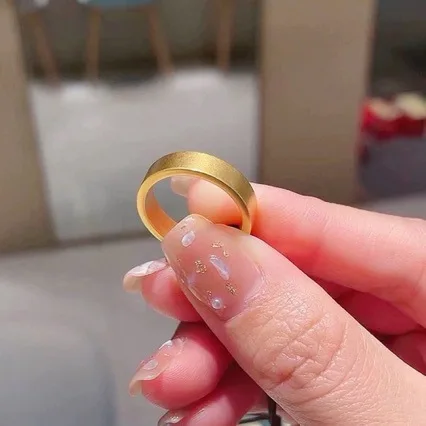 Anel de casamento para homens e mulheres, ouro 24k, mesmo ouro antigo, AU999, anel liso, são e salvo, joias para casal