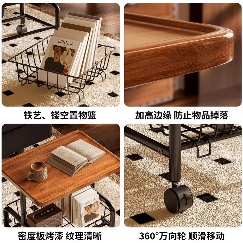 Tisch, beweglicher Wohnzimmerwagen, Regal, kleiner Couchtisch mit cremefarbenem Wind auf Rollen, mittelalterlicher Schrank für Haushaltssnacks