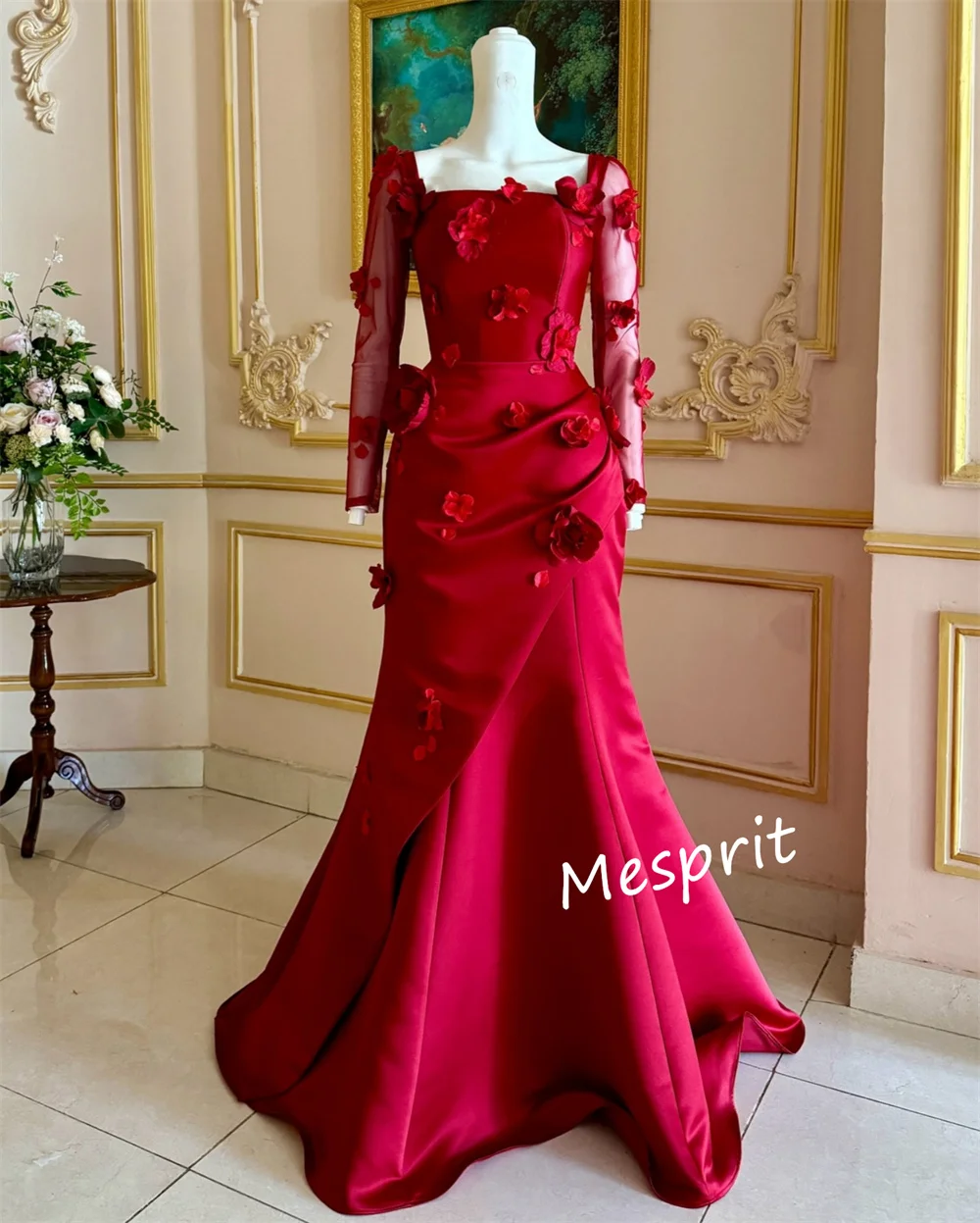 Customized Formal Pleat Applique Mermaid Square Neck Long Dresses Bespoke Occasion Dresses Sparkle Chinese Style