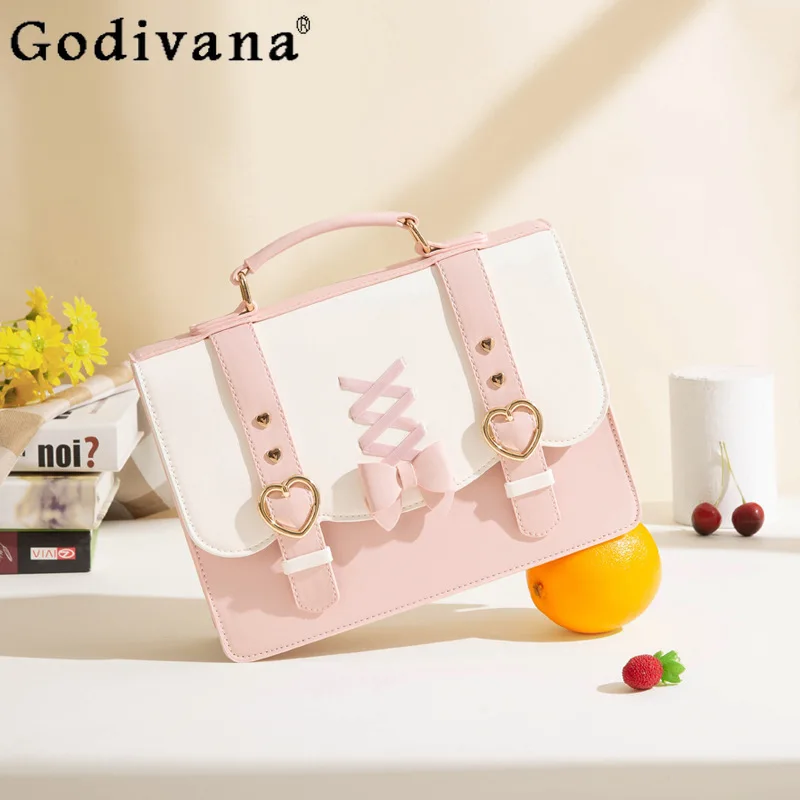 

Новая японская оригинальная сумка-лолита через плечо 2025 года с милым бантом и лентой, в стиле кольор-блок, для девушек, для женщин