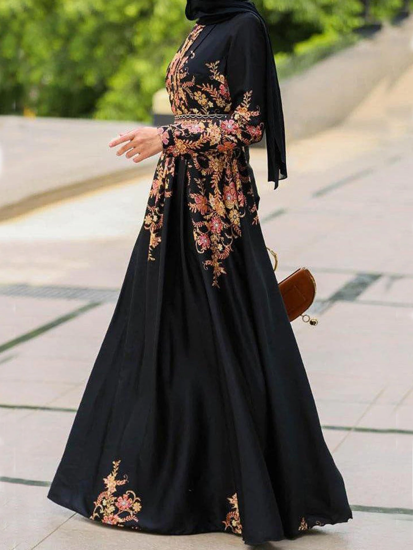 Elegant Floral Muslim Dress Turkey Abaya Hijab Vestidos Women Fashion Robe Bohemain Printed Sundress Islamic Clothing