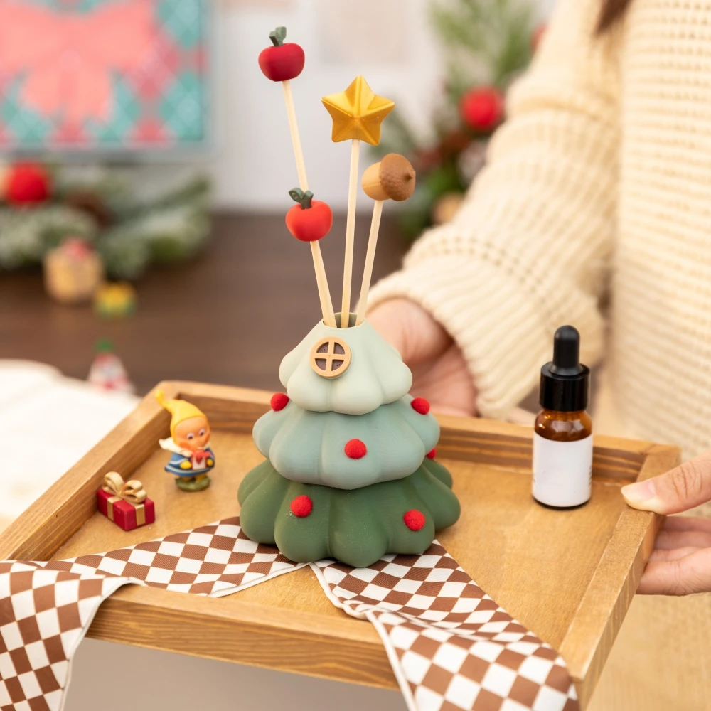 Cute Christmas Tree Passive Flame-Free Perfume Aromatherapy Essential Oil Diffuser Figurines Ornaments Holiday Home Decor Gift