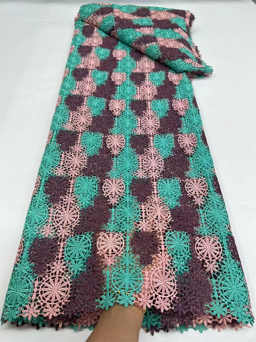 

Nigerian Water Soluble LaceFabric 2025 High Quality African Three Color Guipure Cord Lace Fabric For Women Wedding Evening Dress